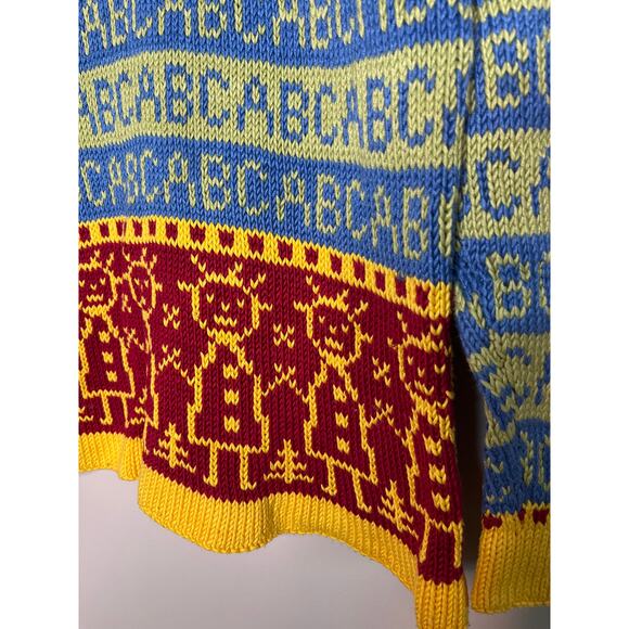 1990s Dale of Norway Hand Knit ABC School Days Artsy Kidcore Kids Sweater XL - Picture 2 of 3